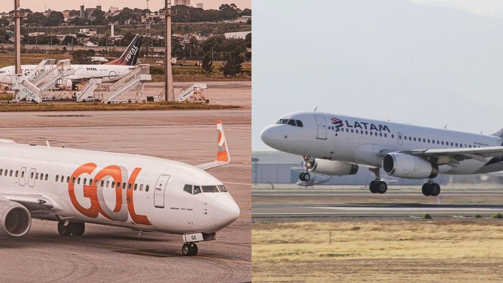 Aeronaves de companhias diferentes estavam chegando e partindo do Aeroporto de Congonhas em SP - Imagem: reprodução Instagram @latamairlines / @voegoloficial