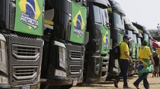 Caminhoneiros durante ato em apoio ao governo Jair Bolsonaro em 2021 - Imagem: Reprodução / Agência O Globo / Cristiano Mariz