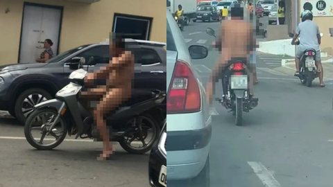 VÍDEO - homem totalmente pelado é flagrado pilotando moto - Imagem: reprodução redes sociais