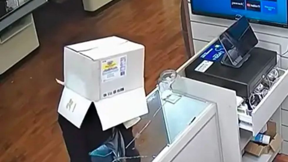 Viralizou! Homem usa caixa de papelão para roubar 19 iPhones; veja vídeo - Imagem: reprodução Twitter