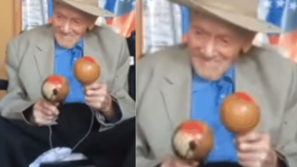 Homem mais velho do mundo ganha festa de aniversário e surpreende a internet - Imagem: reprodução Twitter