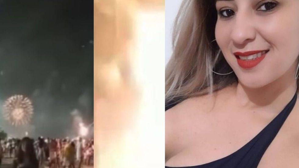 O homem que soltou erroneamente o rojão foi identificado e está preso sob custódia. Elisangela morreu explodida na Praia Grande, litoral de São Paulo. - Imagem: reprodução I Youtube Canal UOL e Instagram @elisangelatinem