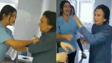 Uma idosa estava sendo agredida enquanto outras pessoas filmavam e riam. - Imagem: reprodução I Twitter