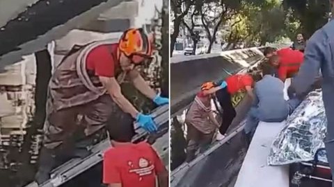 Idoso embriagado cai em canal e é resgatado por bombeiros no litoral de São Paulo - Imagem: Reprodução/G1