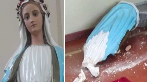 Imagem centenária de santa foi destruída por invasor em igreja no Paraná - Imagem: reprodução/Facebook