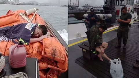 Chinês é resgatado após ficar à deriva no mar em Santos - Imagem: Reprodução / X (twitter) | Acervo G1