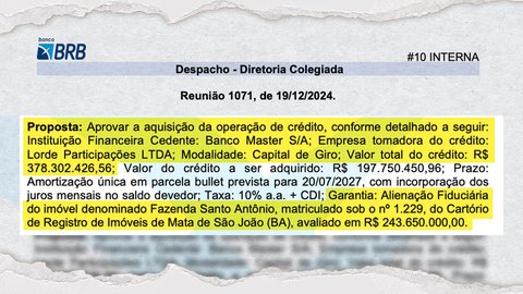 Documento revela imóvel usado como garantia pelo Banco Master, apesar de não estar registrado em nome da instituição. - Imagem: Reprodução