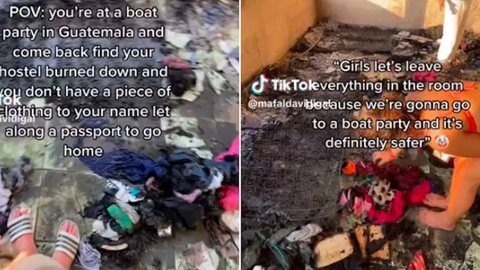 Amigas viralizam ao ficarem só de biquíni e sem passaportes após incêndio em hotel - Imagem: reprodução TikTok
