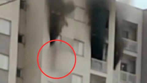 Homem cai de janela após tentar se salvar de incêndio em prédio de Campinas - Imagem: reprodução YouTube