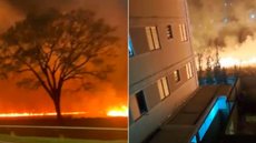 Incêndio ao lado de rodovia ameaça apartamentos em SP - Imagem: reprodução EPTV