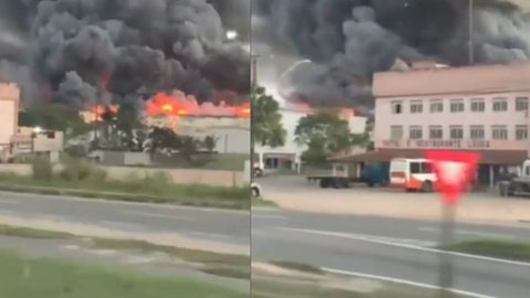 Imagens mostram o incêndio de grande proporção que atingiu a fábrica da cacau show. - Imagem: reprodução I Instagram @cnnbrasil