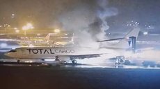 Avião de carga sofre princípio de incêndio e faz pouso de emergência em Guarulhos - Imagem: Reprodução | Câmeras de segurança
