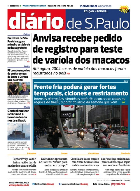 Capa Jornal Jornal Impresso – 07/08/2022