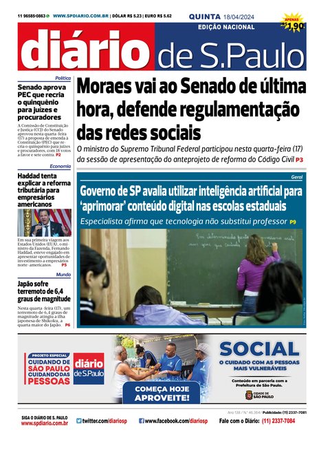 Capa Jornal Jornal Impresso – 18/04/2024