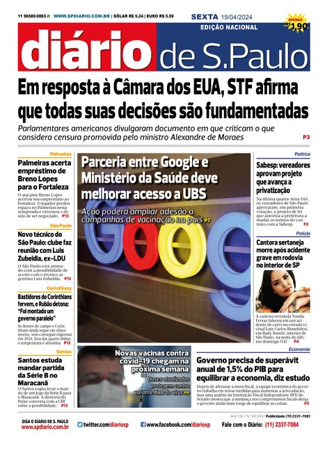 Capa Jornal Jornal Impresso – 19/04/2024