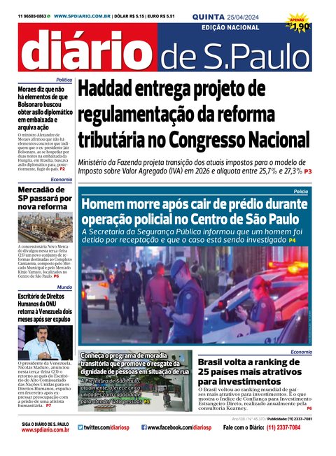 Capa Jornal Jornal Impresso – 25/04/2024