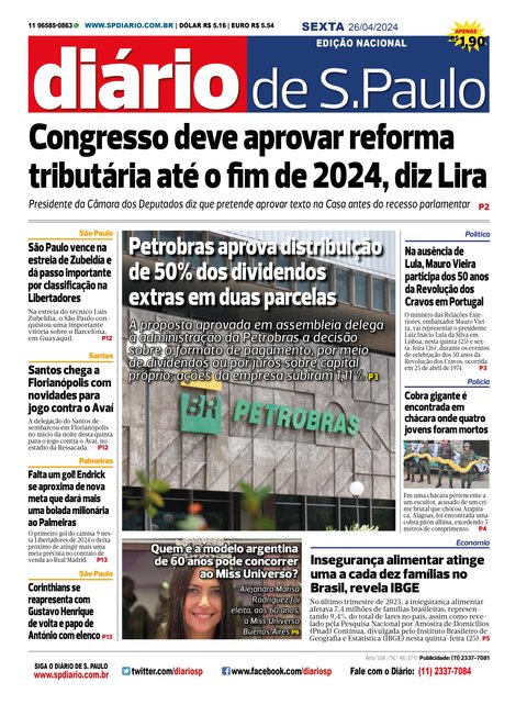Capa Jornal Jornal Impresso – 26/04/2024
