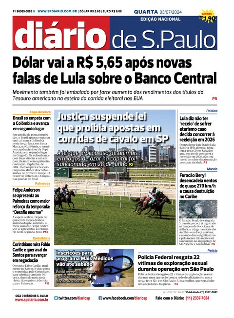Capa Jornal Jornal Impresso – 03/07/2024