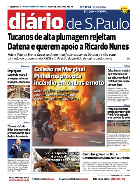 Capa Jornal Jornal Impresso – 26/07/2024