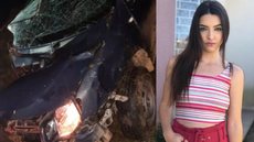 Na foto à esquerda o estado que o carro ficou, na imagem à direita, Pamela, que comemorava seu aniversário de 19 anos antes do acidente - Imagem: reprodução PRF / redes sociais