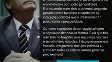 Bolsonaro diz que governo corrupto estimula o crime e que vai ‘governar pelo exemplo’