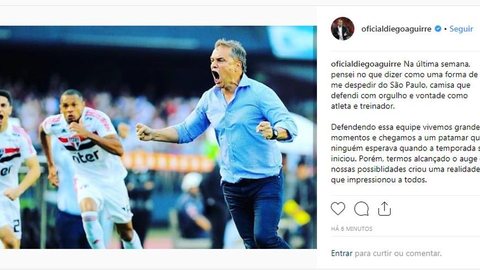 Diego Aguirre se manifesta em rede social sobre demissão do São Paulo
