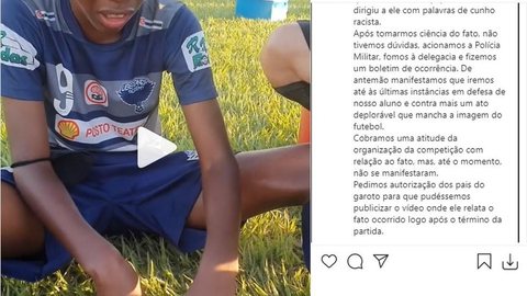 ‘Fecha o preto aí, ó!’: garoto de MG diz em vídeo que sofreu injúria racial em jogo entre escolinhas em Goiás