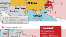 Mapa mostra locais da Ucrânia que foram bombardeados pela Rússia