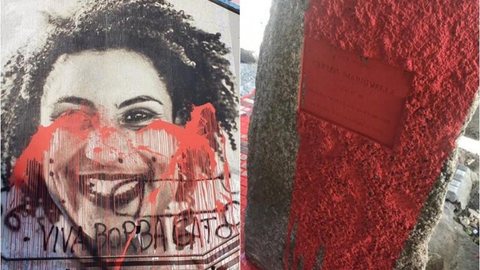 Em SP, monumento a Mariguella é coberto com tinta vermelha, e Escadão Marielle Franco, pichado com frase ‘Viva Borba Gato’