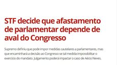 STF decide que afastamento de parlamentares depende de aval do Congresso