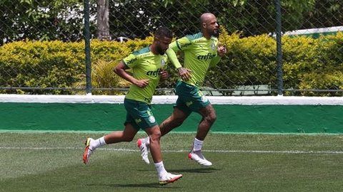 Jorge e Felipe Melo participam de treino do Palmeiras após a vitória sobre o Santos