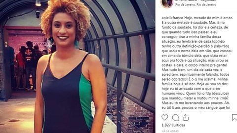Irmã de Marielle Franco faz desabafo em rede social sobre a morte da vereadora