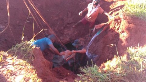 Vaca cai em buraco e mobiliza equipe dos bombeiros em Rio Preto