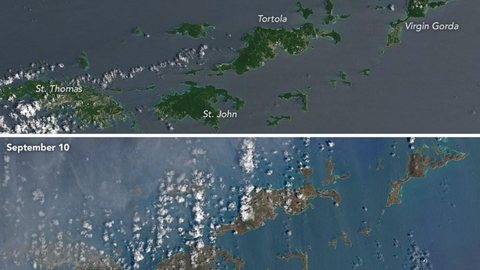 Imagens de satélite da Nasa mostram os efeitos devastadores do furacão Irma pelo Caribe