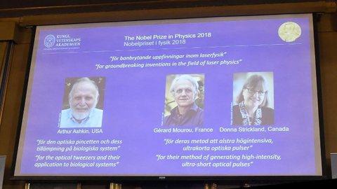 Nobel de Física vai para Arthur Ashkin, Gérard Mourou e Donna Strickland por pesquisas com laser