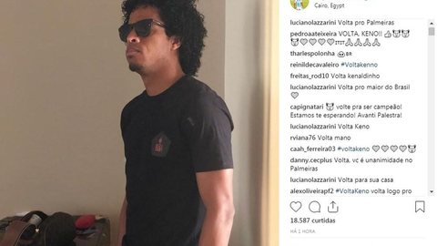 Torcida e até Thiago Santos pedem retorno de Keno ao Palmeiras em publicação em rede social