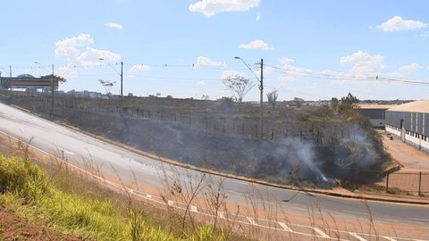 Bombeiros levam horas para controlar incêndio às margens de rodovia