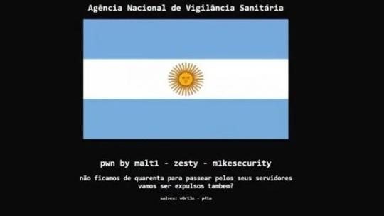 Site da Anvisa é hackeado com bandeira da Argentina: “Vão nos expulsar também?”