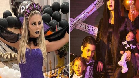 Poliana Rocha se vestiu como bruxa sexy, enquanto que Virginia Fonseca e Zé Felipe se fantasiaram de "Família Adams" - Imagem: reprodução/Instagram @poliana