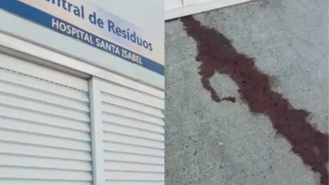 VÍDEO - líquido vermelho 'vaza' de hospital e deixa pedestres assustados - Imagem: reprodução redes sociais