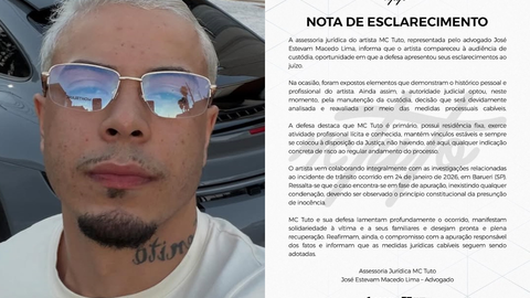 Defesa de MC Tuto afirma que artista colaborou com a Justiça e reforça presunção de inocência - Imagem: Reprodução