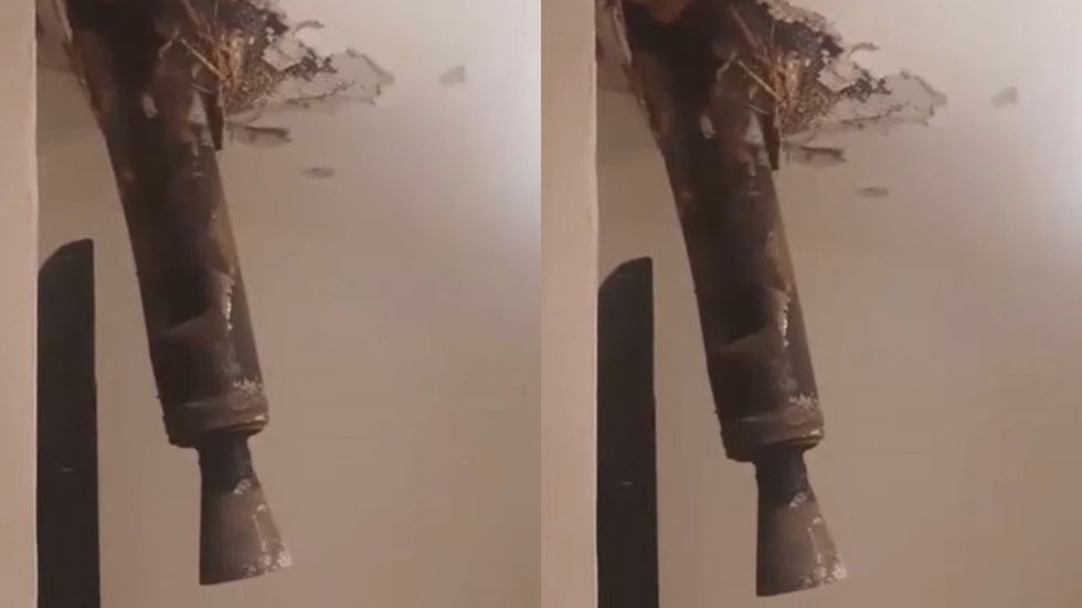 VÍDEO - míssil lançado pelo Hamas fica preso em teto de apartamento em Israel; assista - Imagem: reprodução Youtube