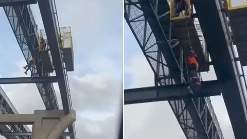 O incidente ocorreu na Zona Sul de São Paulo, onde um operário ficou preso em uma estrutura de segurança durante a queda - Imagem: Reprodução / @blade.br / G1
