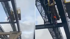O incidente ocorreu na Zona Sul de São Paulo, onde um operário ficou preso em uma estrutura de segurança durante a queda - Imagem: Reprodução / @blade.br / G1