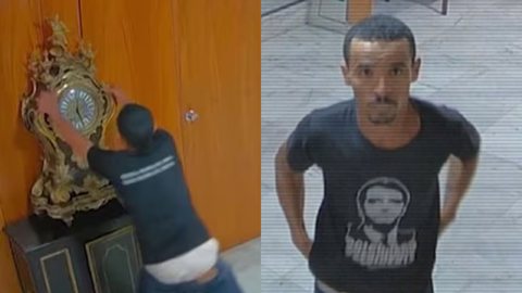 Moraes determina cumprimento de pena para responsável por quebrar relógio no Planalto - Imagem: Reprodução / Câmera de segurança