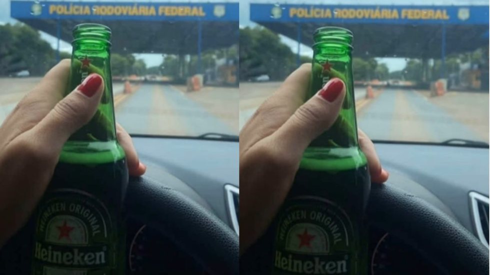 Motorista posta foto com cerveja ao volante e é multada - Imagem: Reprodução/ Instagram @prf_mg