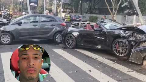 Acidente na Avenida Faria Lima deixou pai e filho feridos após colisão envolvendo carro de luxo - Imagem: Reprodução