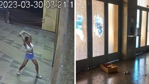 VÍDEO - mulher ataca e destrói igreja de SP com blocos de concreto - Imagem: reprodução redes sociais
