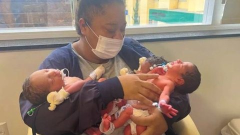 Em depoimento, mãe conta que a amamentação de gêmeos disfarçou a gravidez de trigêmeos - Imagem: Divulgação Hospital Azambuja