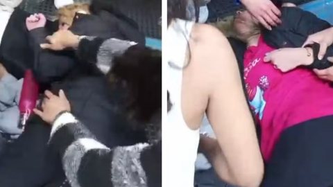Mulher desacordada após tentativa de roubo e agressão na estação Parada Inglesa, da Linha 1-Azul do Metrô de São Paulo - Imagem: Reprodução/Redes Sociais